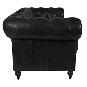 Elegant Genuine Leather Two Seater Chesterfield <b>Sofa</b> with Quilted Upholstery & Rolled Arms Solid Wood <b>Legs</b> Classic Lounge Couch - Product Image 3