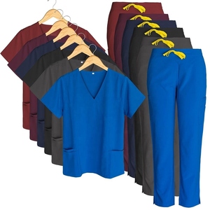 Haut de blouse médicale pour homme, col en V, manches courtes, en coton et polyester tissé, couleur turquoise - Product Image 6