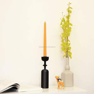 Modern Minimalist <b>Tall</b> Taper Candlestick Holders Black Wood with Metal Jar Elegant Dining <b>Table</b> Christmas Centerpiece - Product Image 4