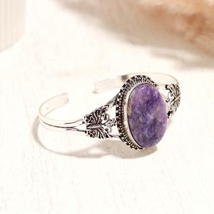 Natural Charoite Gemstone <b>Silver</b> <b>Bracelet</b> | Oval Purple Charoite Cabochon Jewelry | Wholesale Supplier - Product Image 3