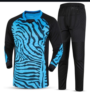 Ensemble de maillot de gardien de but pour enfants bleu et noir, col en V, manches longues, uniforme d'entraînement de football, impression par transfert thermique, polyester/coton - Product Image 4