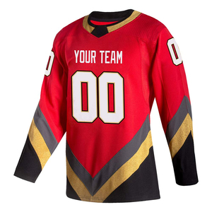Camiseta de Hockey sobre Hielo Roja Personalizada para Hombre, Manga Larga, Impresión Sublimada, Malla Transpirable, Cuello en V, Diseño con Números de Equipo para Adultos - Product Image 2