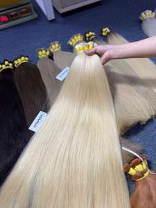 ผมต่อเวียดนามแท้แบบตรง 1 กิโลกรัม สีบลอนด์ร้อน คุณภาพพรีเมียม ความยาว 60-65 ซม. แบบดับเบิ้ลดรอน - Product Image 5