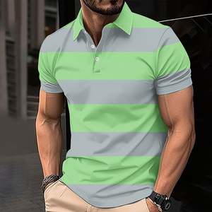 Customized OEM Brand Logo Short Sleeve Striped Print Slim Fit Premium Quality 100% Cotton 220 GSM <b>Men's</b> Breathable Polo Shirt - Product Image 3