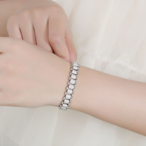 Baguette Cut Moissanite Diamond Bracelet 925 Silver Iced Out Link Chain Luxury Jewelry for <b>Men</b> Women Gift - Product Image 3