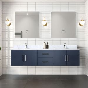 Navy Blue 80 In. W X 22 In. D Double Bath <b>Vanity</b> with Carrara Marble Top and 30 In. LED <b>Mirrors</b> Faucet Set Included - Product Image 2