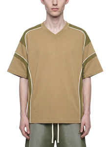 Camiseta de punto para hombre, cuello redondo, manga corta, holgada, color liso con bloques de color en contraste, ajuste casual, largo regular, 100% algodón - Product Image 6
