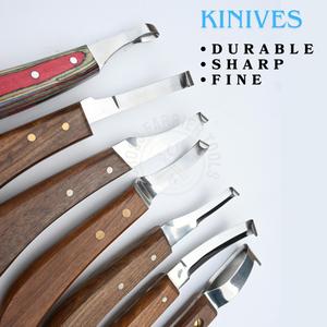 Farrier Hoof Knife <b>Tools</b> Rainbow Abscess Knife Large Loop Hook Narrow Blade and Classic Curved Hoof Knife Set Wooden Handle - Product Image 4