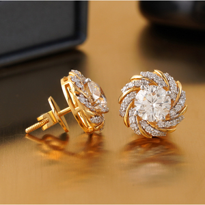 Pendientes de Aro Espiral de Oro de 14K con Halo de Diamantes Redondos Cultivados en Laboratorio de 2.72 CT, Oro Amarillo PT950, Oro Sólido - Product Image 3