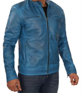 Chaqueta de Cuero Hecha a Mano para Hombre, Estilo Americano, Corte Ajustado, Diseño Urbano Personalizado con Cuello Alto y Detalle Frontal para Invierno - Product Image 3
