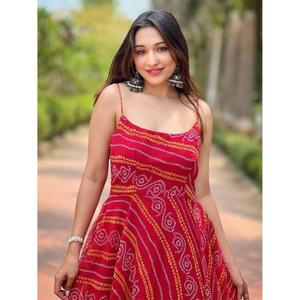 Vestido largo de verano para mujer, rojo, estampado, con tirantes finos, sin mangas, acampanado - Product Image 3