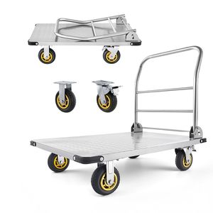 Carrello Piattaforma in Acciaio per Carichi Pesanti, Capacità 900 kg, Ruote Girevoli, Maniglia Pieghevole, per Movimentazione Materiali - Product Image 1