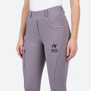 Pantalon d'équitation taille haute pour femme WIZE, longueur intégrale, extensible dans quatre directions, tricoté en Spandex et Nylon, couleur unie, logo avant - Product Image 4