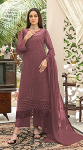 Dhwaja Export - Ensemble semi-couture en mousseline avec broderie fil et travail de sequins, style moderne pour mariages et occasions festives - Product Image 2