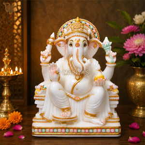 Estatua de Ganesha en Mármol Blanco Puro sobre Trono Real de 12 Pulgadas |   Ídolo del Dios Ganesha Hecho a Mano |   Murti de Ganpati de Mármol Premium para el Hogar - Product Image 1