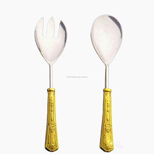 Poignée de broderie royale forgée à la main en acier inoxydable et laiton ensemble de service outils de serveur de salade - Product Image 1