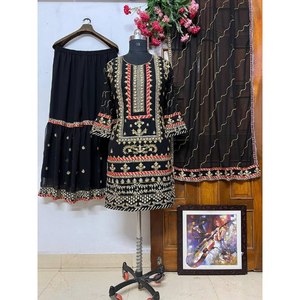 Designer Party Wear Chiffon Top and Bottom <b>with</b> Three-Quarter Sleeves and Dupatta - Product Image 1