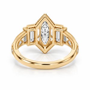 Anillo de compromiso y boda de lujo vintage con tres diamantes cultivados en laboratorio con corte marquesa holandés, certificados por IGI, en oro de 10K, 14K, 18K y plata 925, 935. - Product Image 4