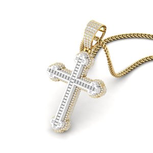 Stylish Silver + moissanite Plated <b>Cross</b> Pendant With Wings <b>Charm</b> Crystal Hip hop Style Unisex Jewelry pendant - Product Image 2