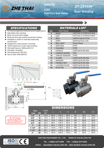 Válvula de Bola de Rosca de Paso Completo Manual de 2 Piezas, SS316/SS321L, CF8M/WCB, 3000 psi, Sello de PTFE/RPTFE, -20C~200C, para Medios de Gas/Agua/Aceite - Product Image 3