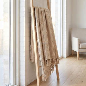 <b>Mustard</b> Gold Cotton Woven Throw with Warm Linear Texture and Fringe 125x150 cm for Boho Rustic Home Styling - Product Image 3