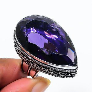 Amethyst Cocktail Ring Pear Shape Bohemian Women's Party Jewelry <b>Gift</b> February Birthstone Ring - Product Image 1