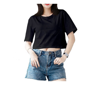 New 2022 Women Custom Cotton Oversize Blank Plain Lose Fitting <b>Crop</b> <b>Top</b> t Shirts for Women - Product Image 5