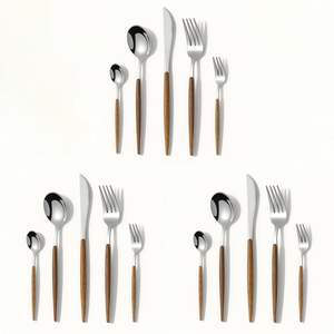 15-Piece Silver <b>Flatware</b> Cutlery Set Premium Stainless Steel Tableware with Wooden Handles Includes 6 Spoons 6 Forks - Product Image 1