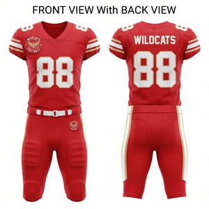 Uniforme de Fútbol Americano Personalizado con Impresión Digital, Malla de Poliéster de 320 GSM, Paneles Laterales Rojos y Verdes, Logotipo en Tela Tackle Twill, Cuello en V, Pantalón Corto - Product Image 4