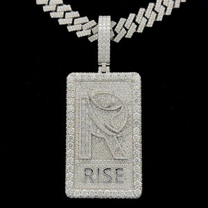 Hiphop Mossanite colgante 925 Plata rectángulo letra Bling completo helado personalizado Moissanite Baguette corte diamante colgante - Product Image 1