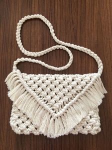Bolso de Mano de Macramé Hecho a Mano, Duradero, con Flecos, Cierre Magnético, Tejido con Cuerda de Seda, Bolso Bandolera, 1L, Moda, Pascua, Navidad, Cumpleaños - Product Image 4