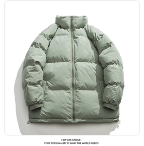 Chaqueta Acolchada Unisex Azul Claro, Cuello Alto, Cierre de Cremallera, Resistente al Viento, Abrigo Casual de Invierno, Color Sólido, Relleno Grueso de Poliéster - Product Image 2