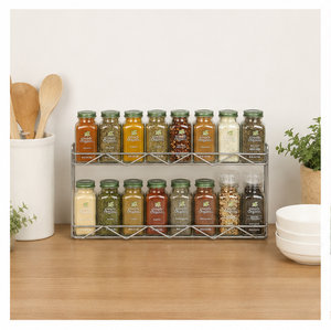 Modern Black Metal and Solid 2 Tier Spice Rack Organizer Freestanding Kitchen Counter <b>Shelf</b> for Seasoning Jars Durable Rack - Product Image 5