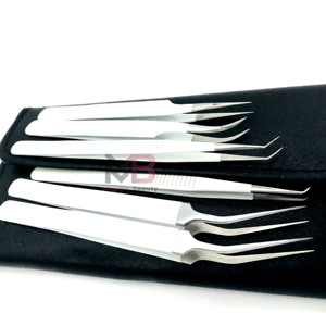 Pinzas Profesionales para Extensión de Pestañas con Punta de Fibra Blanca y Logotipo Personalizado, Material de Acero Inoxidable Sostenible - Product Image 2