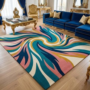 Luxury Abstract Swirl Carpet Colorful Modern Area Rug Luxury Hand Tufted Area Rug Styling Home Rug Living Room Rug Home Decor - Product Image 5