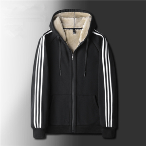 Sweat-shirt en polaire à capuche zippé pour homme, couleur unie, décontracté, chaud pour l'hiver, doublé, coupe classique, noir - Product Image 6