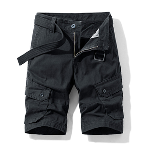 Pantalones Cortos Cargo para Hombre, Negros, de Lona de Algodón, Casuales, Tipo Bermuda, con Bolsillos, Cierre de Botón, Cintura Media - Product Image 1