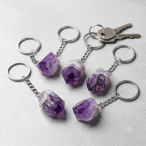 Llavero de alta calidad con cristal de amatista en bruto, llavero de piedra natural, regalos para mujeres, venta al por mayor. - Product Image 6