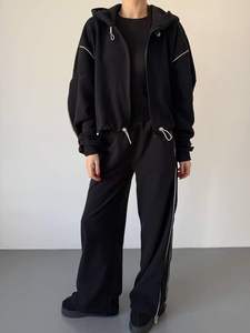 Custom Unisex Brown Tracksuit <b>Set</b> Hooded Jacket Wide Leg <b>Jogger</b> Pants <b>Matching</b> Two Piece Streetwear Sportswear Wholesale Apparel - Product Image 4