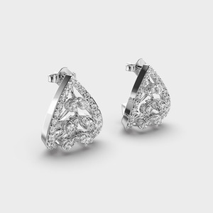 IGI Certified Lab Grown Round Diamond Teardrop Filigree Stud <b>Earrings</b> Solid 925 Sterling Silver Vintage Style Diamond <b>Earrings</b> - Product Image 3