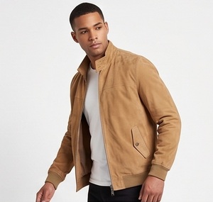 Wholesale <b>Men</b> <b>Suede</b> Aviator Vintage for Button Bomber <b>Jacket</b> Custom Slim Fit Stand Collar Multi Pocket Eco-Friendly Windproof - Product Image 3
