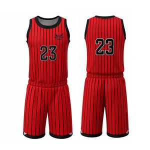 Red Striped Basketball Uniform Set 23 Number Sleeveless Jersey and Short Moisture Wicking <b>Athletic</b> Reversible Basketball Uniform - Product Image 1