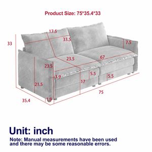 Divano a Due Posti in Tessuto Corduroy, Imbottito, Grande Dimensione con Seduta Profonda e 2 Cuscini per Soggiorno - Product Image 3
