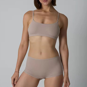 Ensemble de lingerie sans couture en jersey marron pour femme, comprenant une bralette et des culottes taille haute, à maintien léger, lavable en machine - Product Image 6