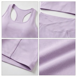 Lavender 2 Piece Yoga Set Racerback Crop <b>Top</b> High Waist Shorts Seamless Breathable Sportswear - Product Image 4