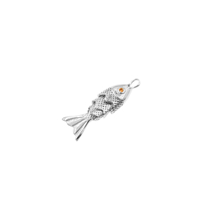 Pendentif breloque en laiton plaqué argent avec zircone cubique orange en forme d'œil de poisson pour la fabrication de bijoux et colliers - Product Image 4