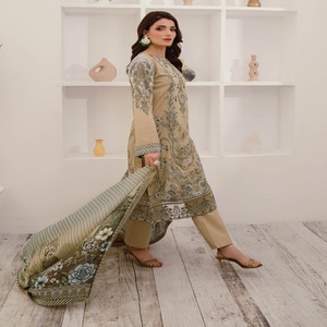 Ensemble Salwar Kameez Kurta indien/pakistain original pour femmes de Ramsha, non cousu, avec broderies lourdes, en pur coton, vente de liquidation - Product Image 5