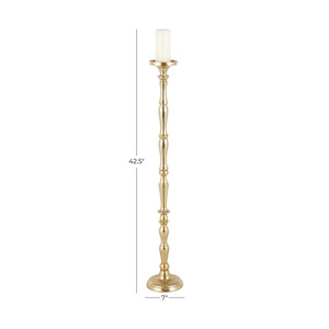 Elegant <b>Tall</b> Gold Pillar <b>Candle</b> Holder Featuring a Classic Spindle Style Stem Durable Metal With Refined Matte Gold Finish - Product Image 4