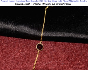 Natural <b>Garnet</b> Gemstone Bezel Setting <b>Bracelet</b> | 925 Sterling Silver 18K Gold Plated Minimalist Gift IGI Certified Party Wedding - Product Image 1
