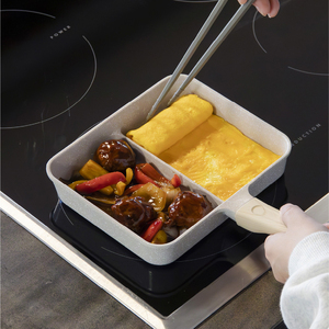 Copan Simultaneous Cooking Non-Stick Aluminum Skillet 28cm Diameter <b>Induction</b> Cooker Compatible Square Dual Section Wood Handle - Product Image 5